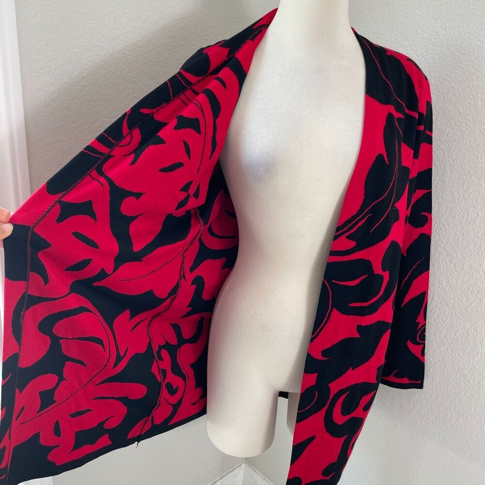 Chicos‎ Womens Large Black Red Open Front Cardigan Jacket Floral - Picture 3 of 10